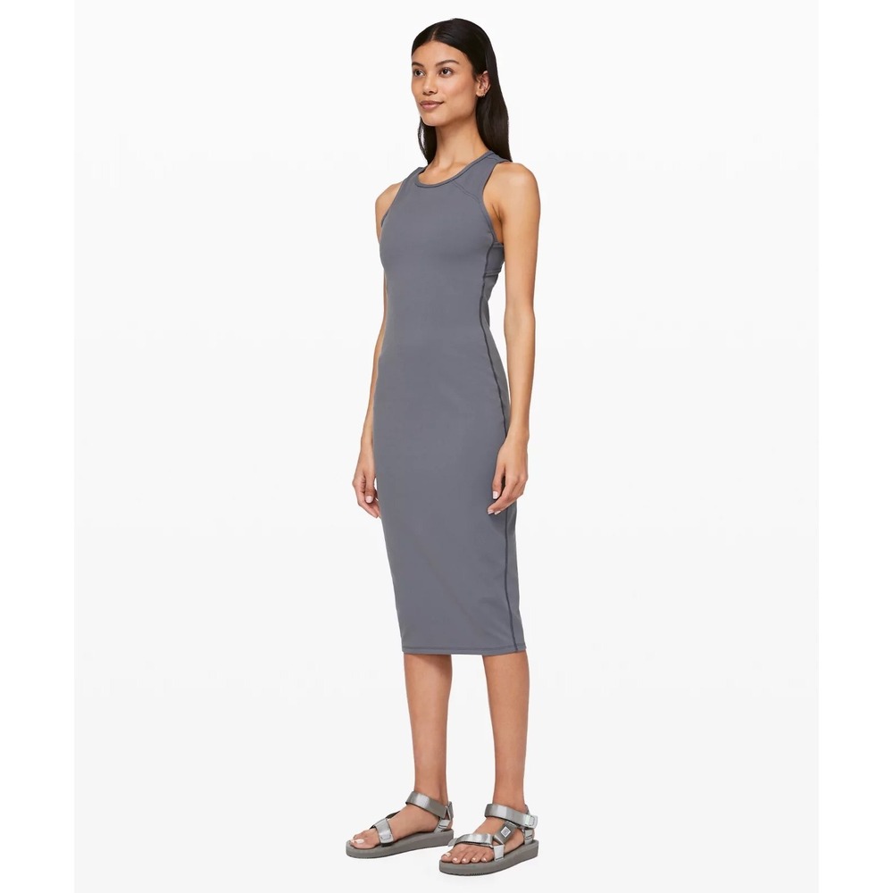 Lululemon Picnic Play Bodycon Midi Dress Grey Cross Back Size 6